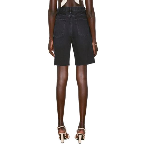 NWT Frame Denim High Rise Bermuda Inkwell Jean Shorts- Raw Hem Black Denim - Picture 3 of 8